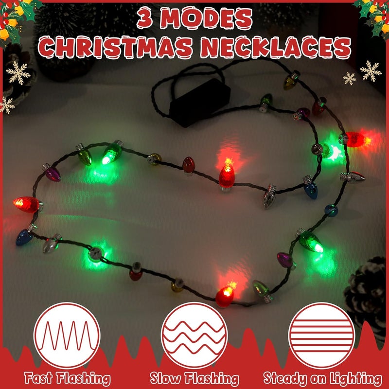 Traplace Store 3PCS Christmas Accessories, Light Up Christmas Necklace with 3 Flash Modes, Colorful Xmas Lighting Decorations for Christmas Party Favors Festival Party Supplies Ugly Sweater Decor - Image 3